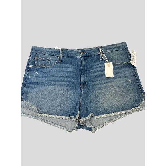 Good American Shorts 20 Blue Jean Good Curve Raw Hem High Rise Cut-Off Denim - Picture 1 of 12
